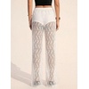 image:imageRoseSeek Womens Y2K Floral Lace See Through Pants Sheer Straight Leg Long Pants Club WearPure White