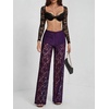 image:imageRoseSeek Womens Y2K Floral Lace See Through Pants Sheer Straight Leg Long Pants Club WearPurple