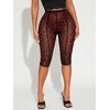 image:imageRoseSeek Womens Y2K Leopard Mesh Cropped Leggings 34 Length Club Capri PantsBright Red
