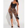 image:imageRoseSeek Womens Y2K Leopard Mesh Cropped Leggings 34 Length Club Capri PantsBrown