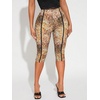 image:imageRoseSeek Womens Y2K Leopard Mesh Cropped Leggings 34 Length Club Capri PantsBrown Print