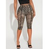 image:imageRoseSeek Womens Y2K Leopard Mesh Cropped Leggings 34 Length Club Capri PantsGrey Brown