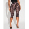 image:imageRoseSeek Womens Y2K Leopard Mesh Cropped Leggings 34 Length Club Capri PantsLight Pink