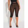 image:imageRoseSeek Womens Y2K Leopard Mesh Cropped Leggings 34 Length Club Capri PantsPure Black