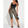 image:imageRoseSeek Womens Y2K Leopard Mesh Cropped Leggings 34 Length Club Capri PantsRust Brown