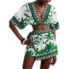 image:imageRoseSeek Womens 2 Piece Summer Skirt Sets Tropical Half Sleeve Top and Wrap Skirts Set Beach Vacation OutfitsGreen