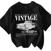 image:imageRoseSeek Womens Graphic Letter Tee Crew Neck Drop Shoulder Trendy Summer T Shirt Short Sleeve Vintage Car Print TopBlack