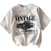 image:imageRoseSeek Womens Graphic Letter Tee Crew Neck Drop Shoulder Trendy Summer T Shirt Short Sleeve Vintage Car Print TopWhite
