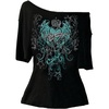 image:imageRoseSeek Womens Off The Shoulder Goth Graphic Tees Short Sleeve Asymmetrical Oversized Y2K T ShirtsBlack and Green