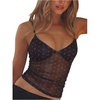 image:imageRoseSeek Womens Polka Dots Sheer Mesh Cami Tops Ruched V Neck Spaghetti Crop Top Summer Going Out TopsBlack and Red