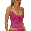 image:imageRoseSeek Womens Polka Dots Sheer Mesh Cami Tops Ruched V Neck Spaghetti Crop Top Summer Going Out TopsHot Pink
