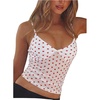 image:imageRoseSeek Womens Polka Dots Sheer Mesh Cami Tops Ruched V Neck Spaghetti Crop Top Summer Going Out TopsWhite Heart