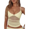 image:imageRoseSeek Womens Polka Dots Sheer Mesh Cami Tops Ruched V Neck Spaghetti Crop Top Summer Going Out TopsYellow