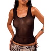 image:imageRoseSeek Womens Sheer Square Neck Tank Top Sleeveless Fitted Vacation Summer Tops Basic ShirtBlack