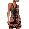image:imageRoseSeek Womens Tropical Floral Backless Halter Dresses Cut Out Knot Front Sleeveless Vacation Short DressBlack