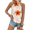 image:imageRoseSeek Womens Tropical Paisley Print Halter Blouse Sleeveless Boho Shirt Tops Button Back Vacation TopsOrange Apricot
