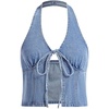 image:imageRoseSeek Womens Y2K Denim Halter Tops Sleeveless Bowknot Split Hem Tank Top Going Out ClothesLight Wash
