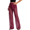 image:imageRoseSeek Womens Y2K Floral Lace See Through Pants Sheer Straight Leg Long Pants Club WearBurgundy Red