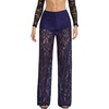 image:imageRoseSeek Womens Y2K Floral Lace See Through Pants Sheer Straight Leg Long Pants Club WearDeep Blue