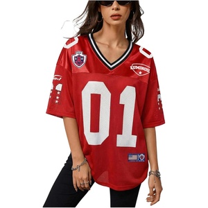 image:imageRoseSeek Jersey Shirts for Women Number Graphic V Neck Oversized Tshirts Y2k Football Jersey StreetwearLight Red