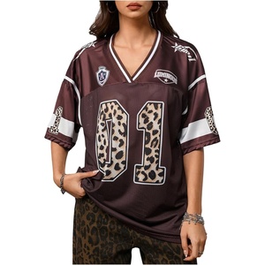image:imageRoseSeek Jersey Shirts for Women Number Graphic V Neck Oversized Tshirts Y2k Football Jersey StreetwearNumber Brown