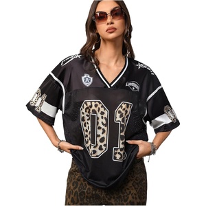 image:imageRoseSeek Jersey Shirts for Women Number Graphic V Neck Oversized Tshirts Y2k Football Jersey StreetwearNumber Graphic Black