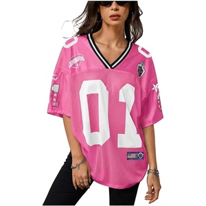 image:imageRoseSeek Jersey Shirts for Women Number Graphic V Neck Oversized Tshirts Y2k Football Jersey StreetwearNumber Hot Pink