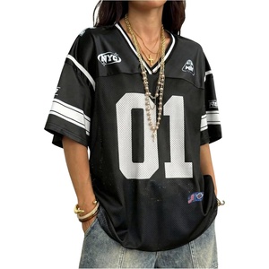 image:imageRoseSeek Jersey Shirts for Women Number Graphic V Neck Oversized Tshirts Y2k Football Jersey StreetwearNumber Print Black