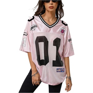 image:imageRoseSeek Jersey Shirts for Women Number Graphic V Neck Oversized Tshirts Y2k Football Jersey StreetwearNumber Print Pink