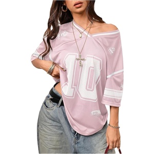 image:imageRoseSeek Jersey Shirts for Women Number Graphic V Neck Oversized Tshirts Y2k Football Jersey StreetwearPink With Black