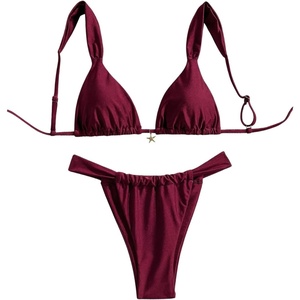 image:imageRoseSeek Womens 2 Piece Floral Tropical Print Bikini Set Boho Triangle Bathing Suit Tie Backless Swimsuit SetsBurgundy