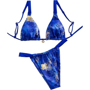 image:imageRoseSeek Womens 2 Piece Floral Tropical Print Bikini Set Boho Triangle Bathing Suit Tie Backless Swimsuit SetsDeep Blue