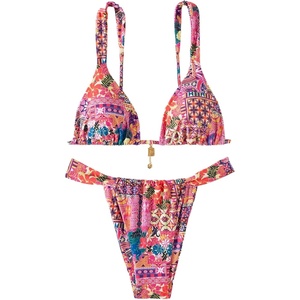 image:imageRoseSeek Womens 2 Piece Floral Tropical Print Bikini Set Boho Triangle Bathing Suit Tie Backless Swimsuit SetsDeep Pink