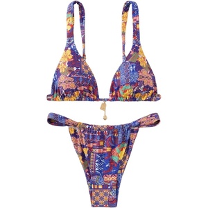 image:imageRoseSeek Womens 2 Piece Floral Tropical Print Bikini Set Boho Triangle Bathing Suit Tie Backless Swimsuit SetsDeep Purple