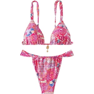 image:imageRoseSeek Womens 2 Piece Floral Tropical Print Bikini Set Boho Triangle Bathing Suit Tie Backless Swimsuit SetsHot Pink