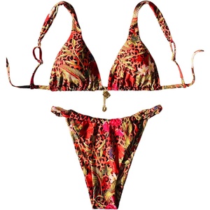 image:imageRoseSeek Womens 2 Piece Floral Tropical Print Bikini Set Boho Triangle Bathing Suit Tie Backless Swimsuit SetsLeopard Red