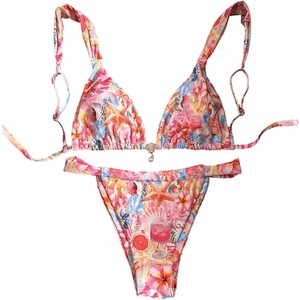 image:imageRoseSeek Womens 2 Piece Floral Tropical Print Bikini Set Boho Triangle Bathing Suit Tie Backless Swimsuit SetsMulticolor Red