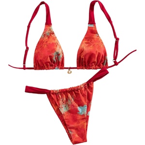 image:imageRoseSeek Womens 2 Piece Floral Tropical Print Bikini Set Boho Triangle Bathing Suit Tie Backless Swimsuit SetsRed