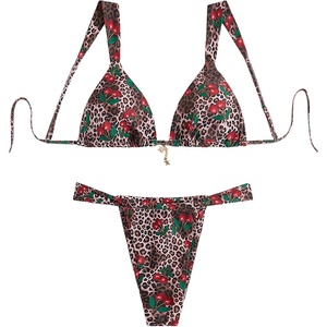 image:imageRoseSeek Womens 2 Piece Floral Tropical Print Bikini Set Boho Triangle Bathing Suit Tie Backless Swimsuit SetsRed Leopard