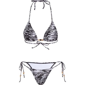 image:imageRoseSeek Womens 2 Pieces Zebra Striped Bikini Set Halter Triangle Swimsuit Y2K Tie Side Bathing SuitBlack and White