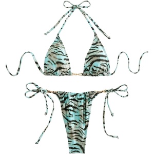 image:imageRoseSeek Womens 2 Pieces Zebra Striped Bikini Set Halter Triangle Swimsuit Y2K Tie Side Bathing SuitBlue and Black