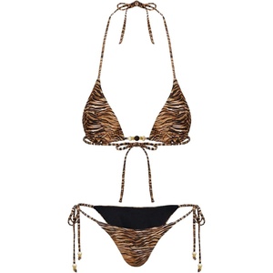 image:imageRoseSeek Womens 2 Pieces Zebra Striped Bikini Set Halter Triangle Swimsuit Y2K Tie Side Bathing SuitBrown