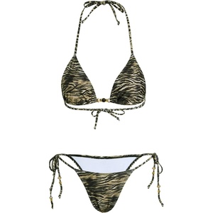 image:imageRoseSeek Womens 2 Pieces Zebra Striped Bikini Set Halter Triangle Swimsuit Y2K Tie Side Bathing SuitBrown Striped