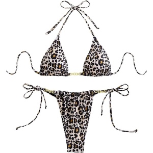 image:imageRoseSeek Womens 2 Pieces Zebra Striped Bikini Set Halter Triangle Swimsuit Y2K Tie Side Bathing SuitCheetah Brown