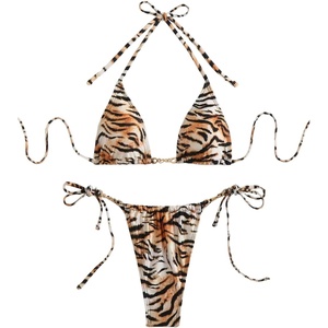 image:imageRoseSeek Womens 2 Pieces Zebra Striped Bikini Set Halter Triangle Swimsuit Y2K Tie Side Bathing SuitCoffee Brown