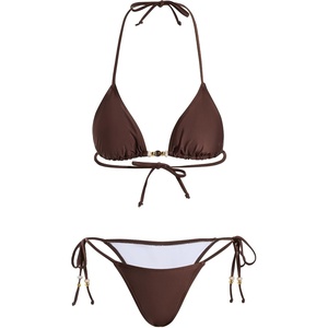 image:imageRoseSeek Womens 2 Pieces Zebra Striped Bikini Set Halter Triangle Swimsuit Y2K Tie Side Bathing SuitDeep Brown
