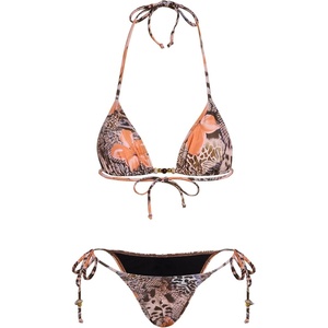 image:imageRoseSeek Womens 2 Pieces Zebra Striped Bikini Set Halter Triangle Swimsuit Y2K Tie Side Bathing SuitFloral Cheetah
