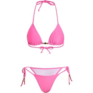 image:imageRoseSeek Womens 2 Pieces Zebra Striped Bikini Set Halter Triangle Swimsuit Y2K Tie Side Bathing SuitHot Pink