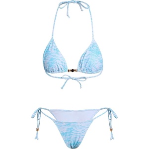 image:imageRoseSeek Womens 2 Pieces Zebra Striped Bikini Set Halter Triangle Swimsuit Y2K Tie Side Bathing SuitMint Blue