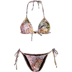 image:imageRoseSeek Womens 2 Pieces Zebra Striped Bikini Set Halter Triangle Swimsuit Y2K Tie Side Bathing SuitMix Cheetah